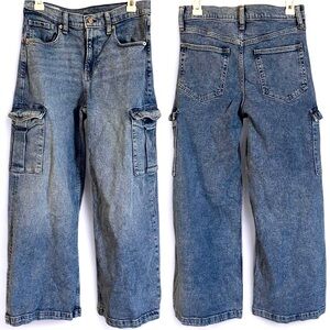 GAP Blue Denim High Rise Stride Wide-Leg Cargo Jeans Size 28 | 6p